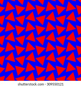 Seamless pattern with large triangles in different directions bright red on a bright blue background