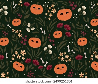 Seamless pattern Latin American style.Dead day party, pumpkin or halloween holiday.Traditional mexican music festival,fun bright dance vector characters.Halloween Dia De Los Muertos Celebration.