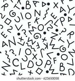 Seamless pattern with latin letters. Black and white background english alphabet. Vector illustration