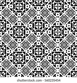 Seamless pattern latvian style. Black and white tilework. Monochrome baltic background. Textile geo print