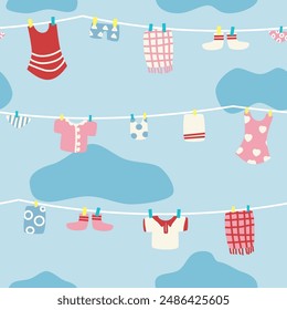 Seamless pattern of laundry clothes