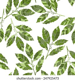  Seamless pattern with laurel. Hand-drawn floral background.