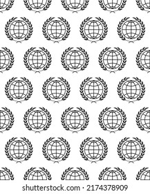Seamless pattern of a laurel wreath and contour globe