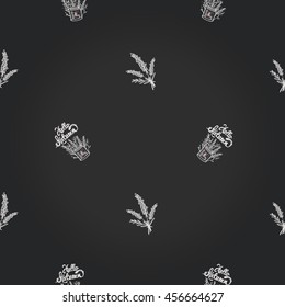 Seamless pattern with lavender bouquet and candlestick with hello autumn lettering. Background for eco forest wedding or autumn celebrations. 
