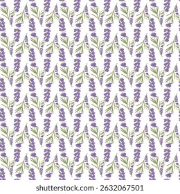 Nahtloses Muster mit Lavendel-Blumendesign auf weißem Hintergrund