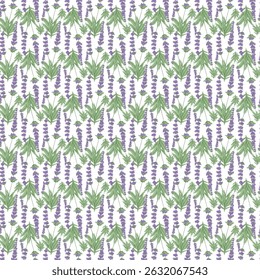 Seamless Pattern with Lavender Floral Design on White Background