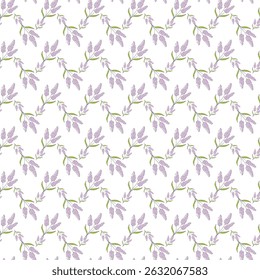 Seamless Pattern with Lavender Floral Design on White Background