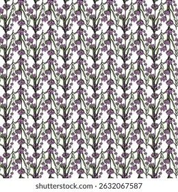 Seamless Pattern with Lavender Floral Design on White Background