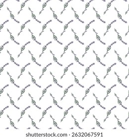 Seamless Pattern with Lavender Floral Design on White Background