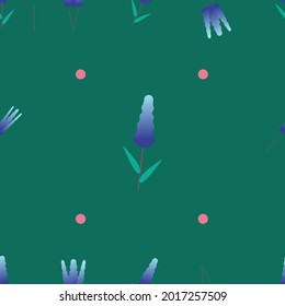 seamless pattern with lavender flower theme and beautiful color combination and dark green background
