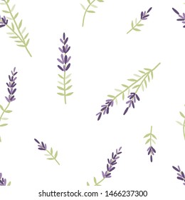 Seamless pattern with lavender flowers. Beautiful violet lavender flowers retro background on white.