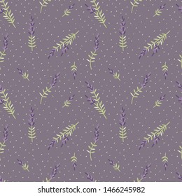 Seamless pattern with lavender flowers. Beautiful violet lavender flowers retro background on purple.