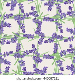 Seamless pattern with lavender flowers. Bright vector seamless background with sprigs of lavender.