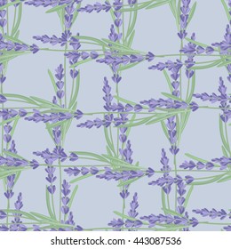Seamless pattern with lavender flowers. Bright vector seamless background with sprigs of lavender.