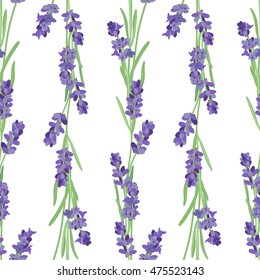 Seamless pattern with lavender flowers. Bright vector seamless background with sprigs of lavender.