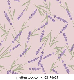 Seamless pattern with lavender flowers. Bright vector seamless background with sprigs of lavender.