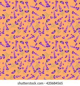 Seamless pattern of lavender flowers; editable color background.