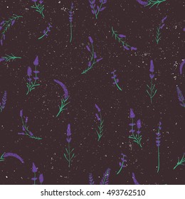  seamless pattern with lavender flowers. Hand painting for fabric and web projects.