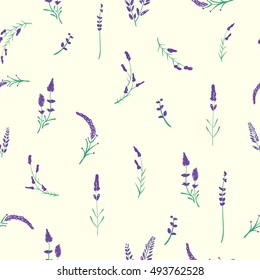  seamless pattern with lavender flowers. Hand painting for fabric and web projects.