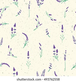  seamless pattern with lavender flowers. Hand painting for fabric and web projects.