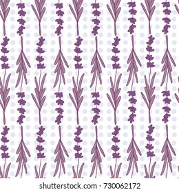 Seamless pattern with lavender flowers and leaves, hand drawn backdrop. Colorful illustration vector. Overlapping background with vegetables. Decorative wallpaper, good for printing