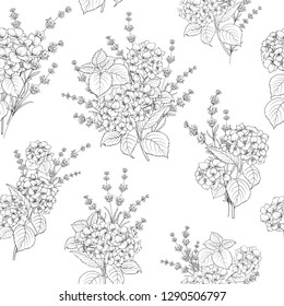 Seamless pattern of lavender flowers on a white background. Tile pattern with Lavender for fabric swatch. Vector illustration.