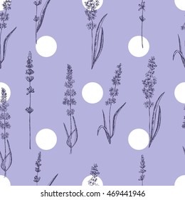 Seamless pattern of lavender flowers on a purple background.Floral pattern with Lavender for packing. Stock vector
