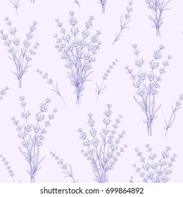 Seamless pattern of lavender flowers on a gray background. Watercolor pattern with Lavender for fabric swatch. Vector illustration.