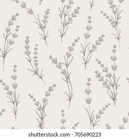 Seamless pattern of lavender flowers on a white background. Pattern with Lavender for fabric swatch. Vector illustration.