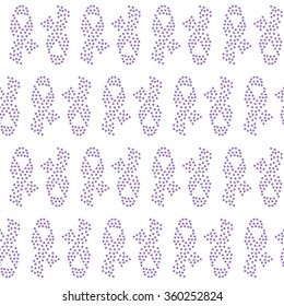 Seamless pattern lavender ribbon silhouette with heart form petals isolated on the white (transparent) background - World Cancer Day symbol. Vector illustration eps