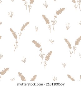 Seamless pattern with lavender silhouette. Minimalist floral background in pastel colors.