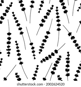 Nahtlose Muster Lavendel Silhouetten Blumen Vektorgrafik. Provence Wildblumen	