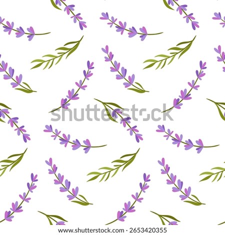 seamless pattern with lavender sprigs , soft purple and pink hues, perfect for botanical, spa, floral or wellness designs. Vector illustration
