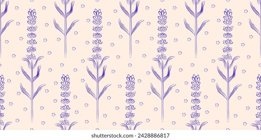 Seamless pattern with lavender. Summer background. Packaging design, textiles in retro rustic style. Vector illustration