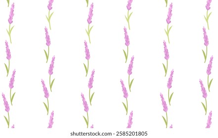 Seamless Pattern with Lavender. Vector background with purple lavender flowers. Delicate trendy print for printing on fabric, textiles, paper, packaging and wallpaper.