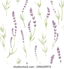 Seamless pattern with lavender. Vector illustration in watercolor painting style. Background for packaging, textiles, printing products with a delicate watercolor drawing of flowers.	
