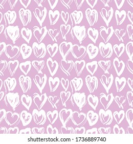 Seamless pattern lavender white heart brush strokes lines design, abstract simple scandinavian style background grunge texture. trend of the season. Can be used for Gift wrap fabric wallpaper. Vector 