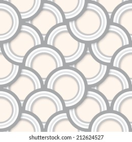 Seamless pattern of layered grey concentric circles with drop shadows