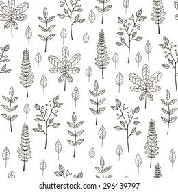 Seamless pattern with leaf, abstract leaf texture. Black and white.