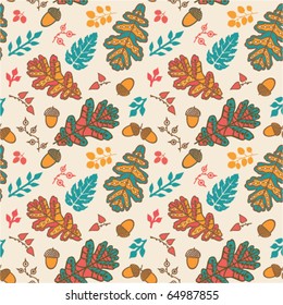 Seamless pattern with leaf and acorns