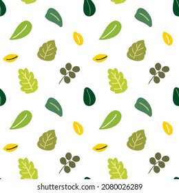 Seamless Pattern with Leaf Art Design on White Background