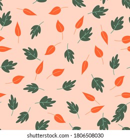 Seamless pattern with leaf. Autumn vector background in doodle style