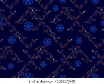 seamless pattern of leaf batik.vector design inspiration. stylish fabric print. creative textile background for clothes or can use for wallpaper.luxury motif.blue and brown
