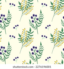Seamless pattern with leaf, berries. floral on light color background