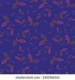 Seamless pattern with leaf in blue background