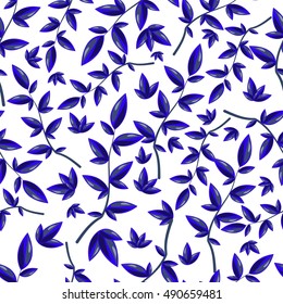 seamless pattern with leaf Blue leaves on white background