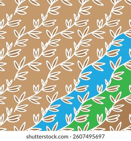 seamless pattern of  leaf and branch nature geometric with brown color background vector illustration
