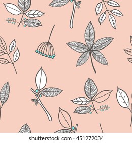 seamless pattern with leaf, branches and berries. rustic style