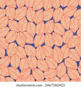 Seamless pattern of leaf in bright color tone. It is presented through the positioning of free pattern. This format is suitable for printing on fabric, textiles, ceramic tiles and paper products.