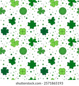 Seamless Pattern leaf clover. One continuous line art. Cloverleaf